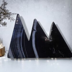 Black Agate Quartz Crystal Mountain‎ Carving (#16)